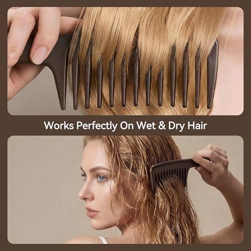Wide Tooth Comb for Curly Hair with Coffee Ground,Anti-Static Shower Combs for Detangling and Curls Styling, Moisture Resistant Brush for Women, Reduces Breakage & Balances Scalp Oils for Wet/Dry Hair