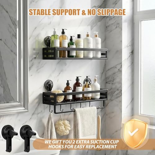 Suction Cup Shower Caddy, 11.8 inch Extended Version,5 Hooks & Towel Rrack, No Drilling Required, Rust-resistant Bathroom Shower Organizer,with 2 Extra Suction Cups for Replacement Use (2Pack-Black) - size: 11.8 inches(2-Pack US)