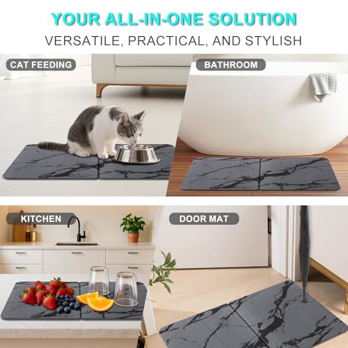Diatomaceous Earth Bath Mat, 24"x16" Absorbent Stone Bath Mat for Bathroom, Quick Dry Foldable Diatomite Stone Mat, Non-Slip Magic Stone Dish Drying Mat for Kitchen Counter, Pet & Plant - color: Grey Marble