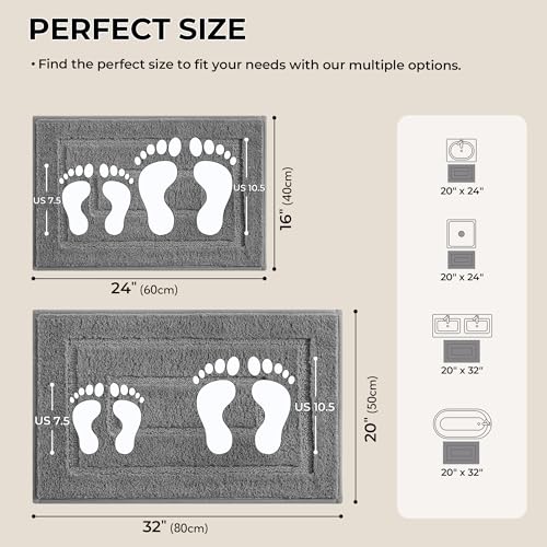 GRANNY SAYS Bathroom Rugs Sets 2 Piece,Soft Bath Mats for Bathroom, Bath Rugs Non Slip Washable, Absorbent Bath Rug for Tub, Shower and Toilet, Bath Mat Set (Grey, 20" x 32" + 16" x 24") - color: Deep Gray, size: 1'8" x 2'8" (20" x 32"+16" x 24")
