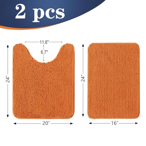 OLANLY Bathroom Rugs Sets 2 Piece, Soft Absorbent Chenille Bath Mats and U-Shaped Contour Toilet Mat Area Rug Set, Machine Washable Bath Carpet, Home Decor Accessories(24"x16"+24"x20", Clay) - color: Clay, size: 24" X 16" + U24" X 20"