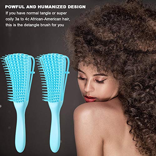 2 Pieces Detangling Brush for Afro America/African Hair Textured 3a to 4c Kinky Wavy/Curly/Coily/Wet/Dry/Oil/Thick/Long Hair, Knots Detangler Easy to Clean (Sky Blue) - color: Sky Blue