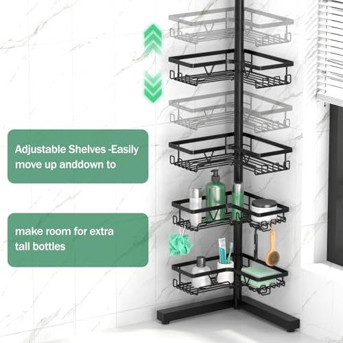 DAOYA Standing Shower Caddy Corner - 4-Tier Floor Shower Caddy Corner Adjustable Bathroom Organizers and Storage with Soap Holder & Razor, Bathroom Free-Standing Organizer for Large Bottles - color: Black-6