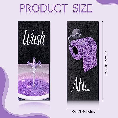 Chinco 4 Pcs Women Funny Wall Art Bathroom Decor 9.84 x 3.94 x 0.2 Inch Glam Bathroom Wall Decor Modern Women Funny Bath Wood Hanging Decoration for Home (Purple) - color: Purple