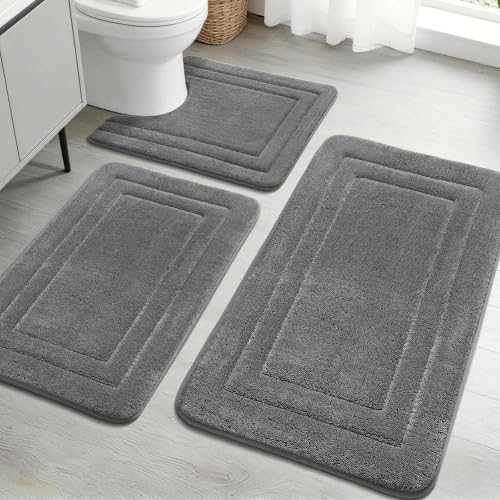 YIHOUSE Bathroom Rugs Sets 3 Piece, Towel-Like Soft Absorbent Thick High Density Memory Foam Bath Mat Set, Non-Slip Machine Washable Bath Rugs for Bathroom, Tub & Shower, Dark Grey - color: Dark Grey, size: 1'8" x 2'8" (3 pieces)