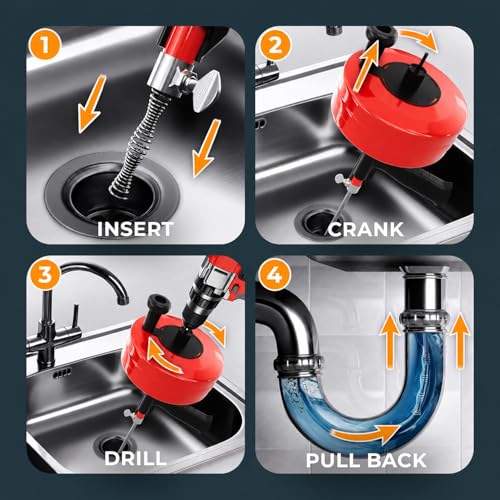 MEISTERFAKTUR drain snake - Auto Feed - Ideal plumbing snake for sink and drain unblocking - Solid drain auger for real DYIs! (50FT) - color: 50FT