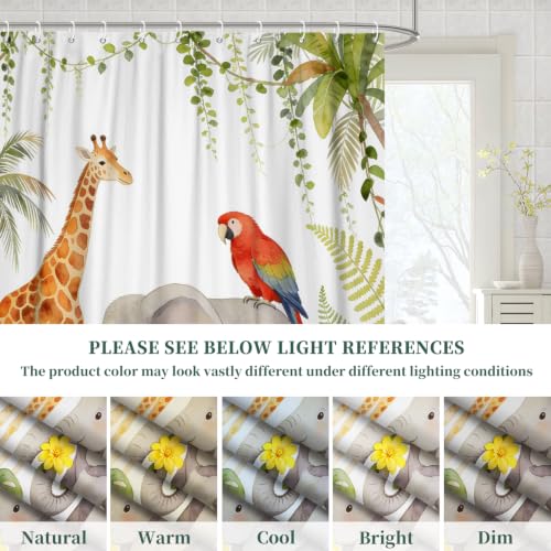 Fabric Shower Curtain with Hooks YJY01569 - color: Tropical Jungle Animals