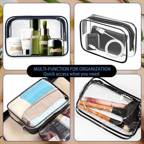 16 Pieces Clear Makeup Bags Bulk, TSA Approved Toiletry Bag for Travel, PVC Waterproof Travel Pouches Clear Pouch with Zipper for Men and Women Carry-on Travel Essentials Cosmetic Bags (Black-M) - color: Black-M