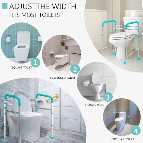 Lianjindun Toilet Safety Rails (350 lb), Adjustable Toilet Frame for Elderly, Seniors, Handicap & Disabled, Foldable Handicap Toilet Handles Fit Any Toilets（Peacock Blue） - color: Peacock Blue
