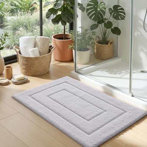 DEXI Bathroom Rug Set 2 Piece 32x20, Non Slip Washable Bath Mat for Shower Floor, Absorbent Soft Bathmat with Rubber Backing, Quick Dry Microfiber Carpet, White