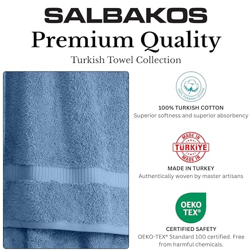 SALBAKOS 100% Turkish Cotton Bath Towels | 4 Piece Turkish Bath Towels Blue 27x54 in Standard Size | Premium Hotel Quality, Super Absorbent, Thick & Plush Turkish Bath Towel (Blue, 4 Bath Towels) - color: Blue, size: 4 Bath Towels