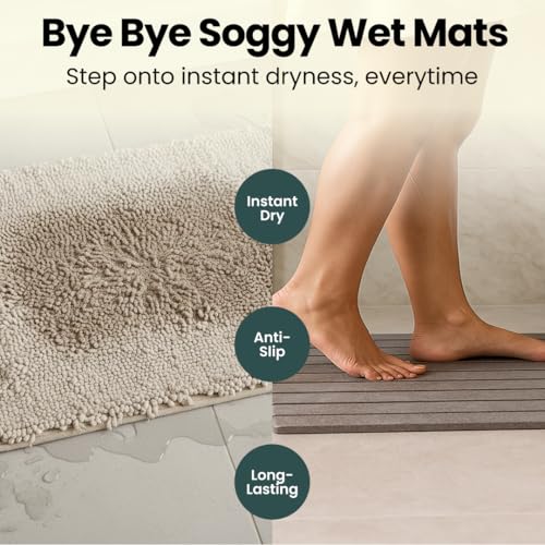 MophonicHome Foldable Stone Bath Mat - Diatomaceous Earth Shower Mat, Non-Slip Quick-Dry Stone Bath Mats for Bathroom Floor, Super Absorbent, Compact Design, Easy to Clean, Light Grey (23.5 x 15) - color: Regular Light Gray