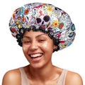 mikimini Shower Cap for Women Reusable Waterproof, Extra Large Hair Cap for Shower with Double Layers, Stylish Vibrant Designed Shower Bonnet for Long Thick Hair, 2 Pieces - size: X-Large (Pack of 2)