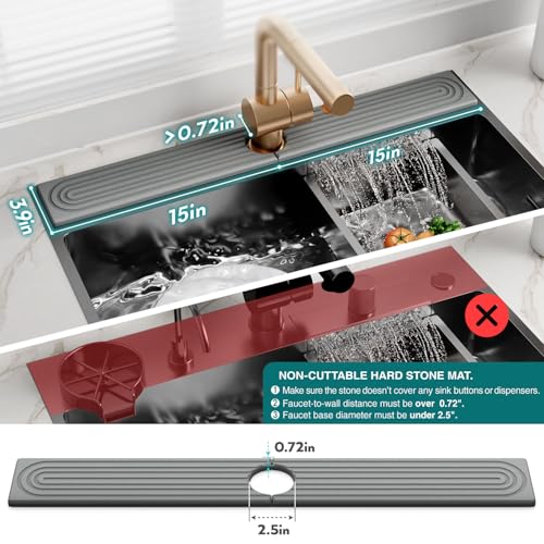 eormoe 30 inch Kitchen Faucet Absorbent Mat - Diatomaceous Earth Splash Guard for Sink Faucet, Aesthetic Water Absorbing Stone Tray in The Modern Home(Grey, 30" x 3.9") - color: Gray, size: 30" x 3.9"