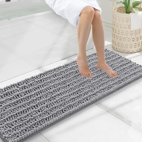 Smiry Bathroom Rugs Mat 47x17, Extra Soft Absorbent Chenille Bath Rugs, Non Slip Rubber Backing Machine Washable Quick Dry Bath Mats for Bathroom Floor, Tub, Shower, Home Decor Accessories, Grey - color: Grey, size: 47'' X 17''