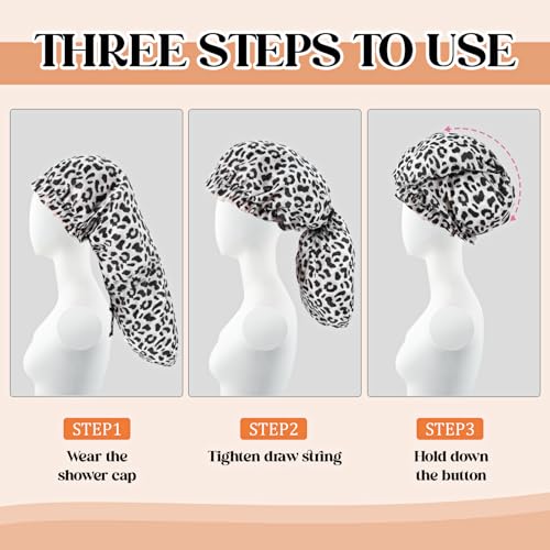 2 Pcs Large Shower Cap for Braids, Extra Long Shower Cap for Women Long Hair & Locs, Waterproof Hair Bonnets for Dreadlocks Drawstring Bath Caps for Women & Men (Black, Cow Print) - color: Black, Cow Pattern
