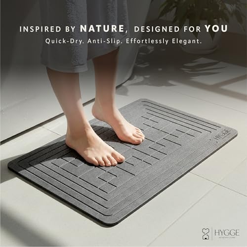Diatomaceous Earth Stone Bath Mat - Ash Tile | Modern Fast Dry Bathroom Floor Shower Mat, Quick Drying Premium Luxury Diatomite Spa Stone Gift, Non-Slip Base, 23.6” x 15.4” - color: Ash Tile