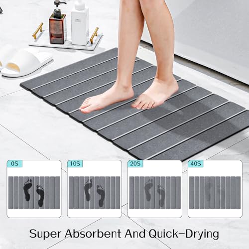 Cuckan 2 Pack Foldable Stone Bath Mats for Bathroom Super Absorbent Diatomaceous Earth Bath Mat Quick Dry Bath Rug Drying Mats with Non Slip Shower Rug Tub Shower Mat - color: Dark Gray, size: Rug 15x24" + Rug 15x32" + 2x Non-slip Mat