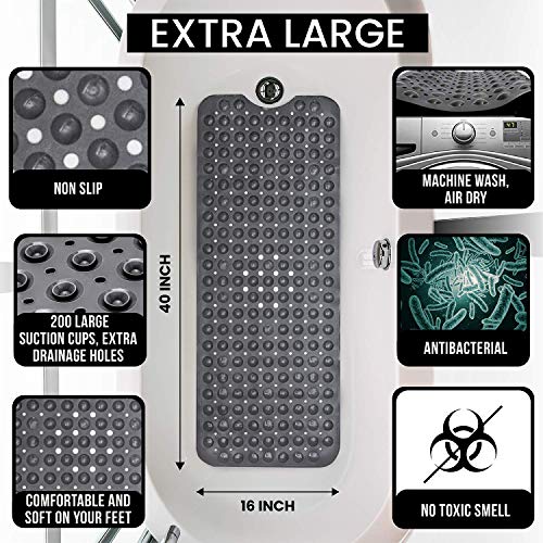 ENKOSI Bath Mat - Large Non Slip Bathtub & Shower Mat - Extra Long 40 x 16 Inch Bathroom Mats for Tub Nonslip Anti Slip Bathmats (40x16 Pearl White 1-Pack) - color: Pearl White