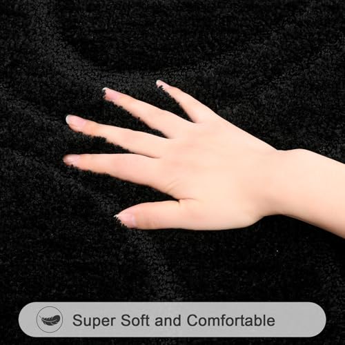 HEBE Bathroom Rugs Sets 5 Piece, Soft Absorbent Microfiber Bath Mat for Bathroom, Non Slip Washable Bath Rug Set with Toilet Cover, Bath Runner and U-Shaped Contour Toilet Rug, Black - color: Black, size: 18"x26"+20"x32"+20"x48"+U20"x24"+Cover19"x21"