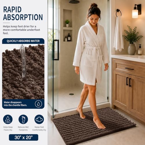 Yimobra Brown Bathroom Rug Set 3 Piece - Super Absorbent Quick Dry Chenille Bath Mats & Toilet Rug, Non Slip Machine Washable, Extra Thick Shaggy Floor Mat for Shower Tub Sink - color: Brown, size: 24"x17" + 24"x20" + 30"x20"