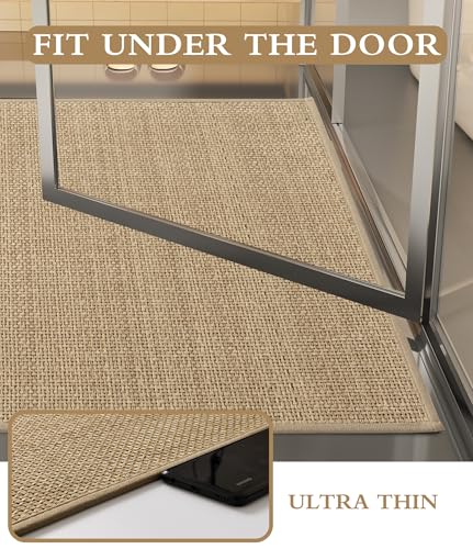 YIHOUSE Bathroom Rugs Sets 5 Pieces, Beige Ultra Thin Bath Mats Fit Under Door, Absorbent Quickly Dry Rubber-Backing Braided Bath Mat Set, Non Slip Washable Bath Rugs Mat for Bathroom Floor, Beige - color: Beige, size: 5pieces