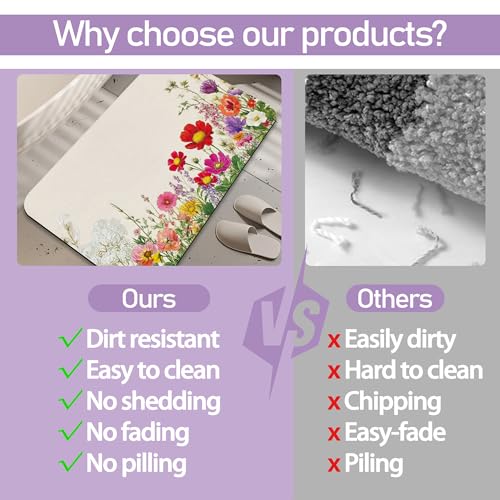 Wildflowers Plants Bathroom Rug, Rapid Dry Absorbent with Non-Slip Rubber Base Bath Mats for Bathroom 17"x30" - color: Wildflowers Plants