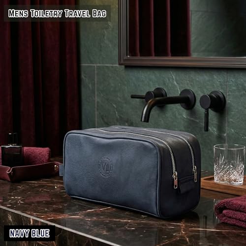 Toiletry Bag For Men, Premium PU Leather Travel Kit, Metal Zippers & Bottom Studs, Velvet Dust Bag & Shape-Retention Packaging – Gift Ready For Groomsmen, Anniversary, Birthday Gifts/ NAVY BLUE - color: NAVY BLUE