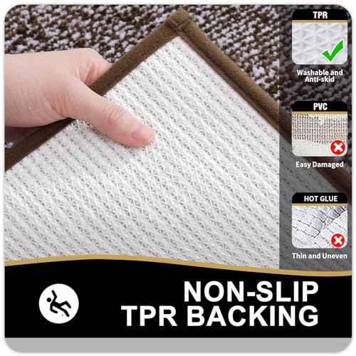 OLANLY Small Bathroom Rugs 24x16, Extra Soft and Absorbent Microfiber Bath Rugs, Non-Slip, Machine Washable, Quick Dry Shaggy Bath Carpet, Bath Mats for Bathroom Floor, Tub, Shower, Brown - color: Brown and White, size: 24" X 16"
