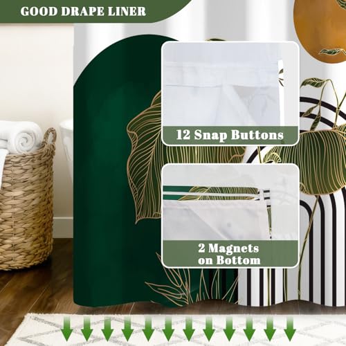 No Hook Shower Curtain with Snap in Liner Set, Modern Botanical Tropical Leaf with Abstract Arch Print Shower Curtains for Boho Art Deco Bathroom, Mesh Top Waterproof Bath Curtain, 71x74 Inch - color: Boho Tropical Leaf