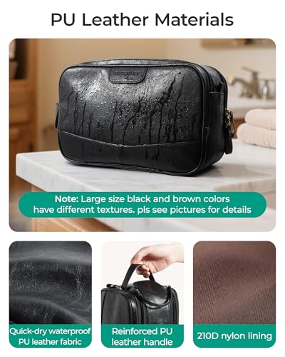 BAGSMART Large Toiletry Bag for Men, High-gloss PU Leather Travel Bag for Toiletries, Dopp Kit Water Resistant Shaving Bag for Bathroom Shower-Black - color: Black (High-gloss), size: Large-8L