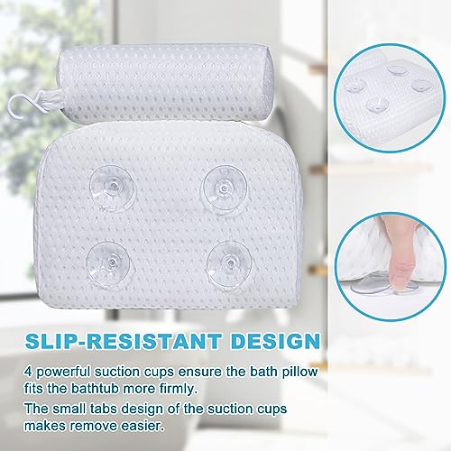 Bath Pillow for Tub Support Neck and Back, Bathtub Pillow Bath Accessories for Bathtub Women, Hot Tub Accessories for Adults White