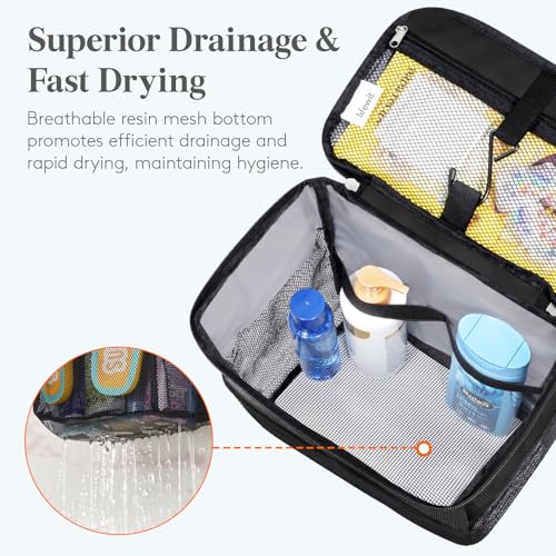 Lifewit Shower Caddy Portable, Toiletry Bag with Handle and 3 Mesh Pockets, Quick Dry Hanging Organizer for Bathroom, Gym, Travel, Camping, College Dorm Room Essentials for Women Men, Black - color: Black