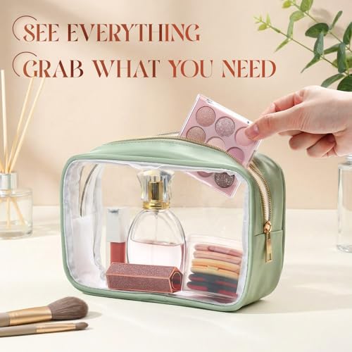 Abbylike 6 Pcs Clear Makeup Bags Bulk PU Leather Cosmetic Pouches Transparent Toiletry Bags with Zipper Waterproof Purse Skincare Car Organizer for Girl Women Travel Gifts(Mint Green) - color: Mint Green
