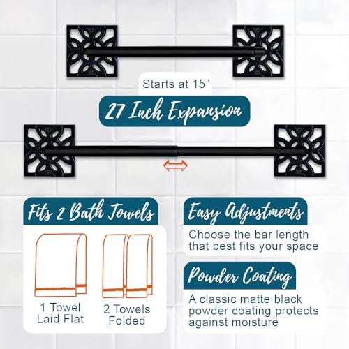 Autumn Alley 5 PC Matte Black Modern Bathroom Accessories Set, Wall Mounted - Towel Rack, Hand Towel Ring, Industrial Toilet Paper Holder, and 2 Towel Robe Hook for Bathroom Hardware Set - color: Black