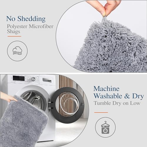 Walensee Bathroom Contour Rug (20x24, Grey) Non Slip Bath Mat for Water Absorbent Soft Microfiber Shaggy Machine Washable U Shape For Toilet