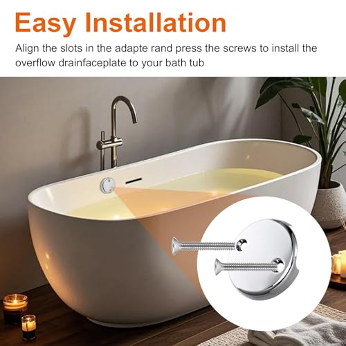 Two-Hole Bathtub Overflow Drain Cover 3-1/8" Tub Overflow Plate Drain Block Water Stopper Plug with Two Matching Screws, Spa & Bath Accessories Fits Most Standard Bathroom Tub