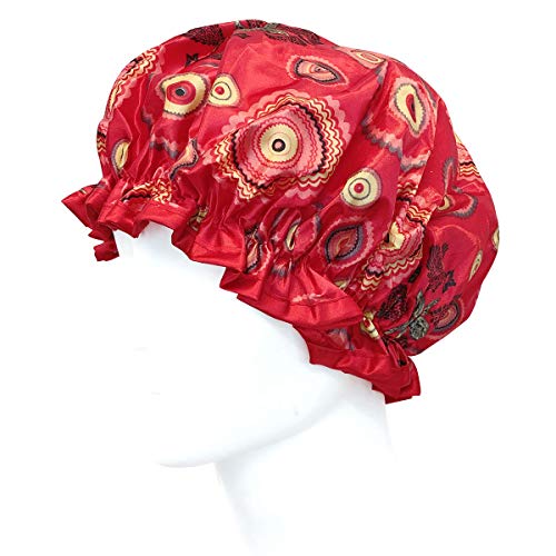 allydrew Reusable Women's Waterproof Shower Caps for Long Hair, Red Circle - color: Red Circle