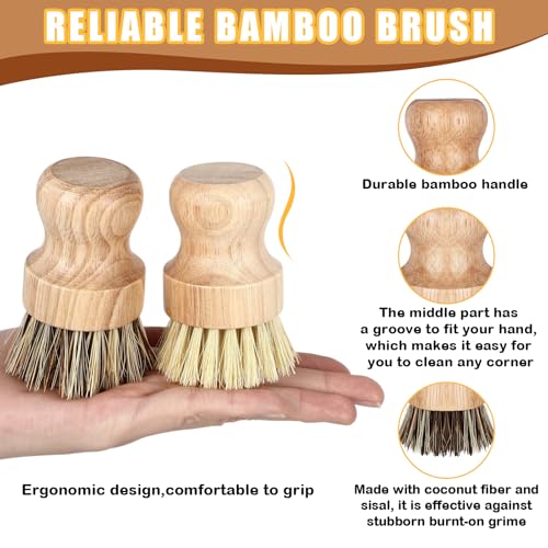 Nuenen 6 Packs Bamboo Dish Scrub Brushes Wooden Scrubbers Set Kitchen Dishwashing Scrubber with Natural Sisal Bristles for Iron Pot Pan Sink (Sisal and Coconut Palm) - size: Sisal and Coconut Palm