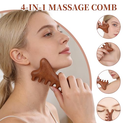 2 Pcs Wooden Scalp Massager Comb Sandalwood Scalp Massager Handmade for Gua Sha Head Legs Neck Face Care Shoulder Foot Stress Relax Women Men Hair Growth with Storage Bag