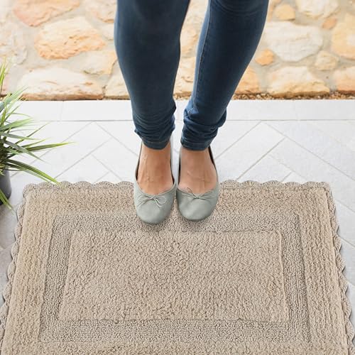 Savi Home Cotton Crochet Bathmat with Antiskid 17x24 Natural Sand, 100% Pure Cotton, Super Soft Linen, Plush & Absorbent, Hand Tufted Heavy Weight Construction, Full Reversible Step Out Rugs - color: Natural Sand, size: 1'5" x 2' (Rectangular)