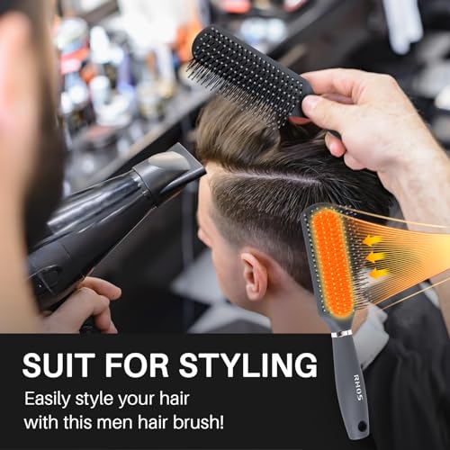 RHOS Hair Brush for Men - Detangler Hair Brush for Styling/Massage - Nylon Bristles for Wet & Dry Hair, Bangs, Thin, Short Hair - Gray - color: 1 Pack-Gray