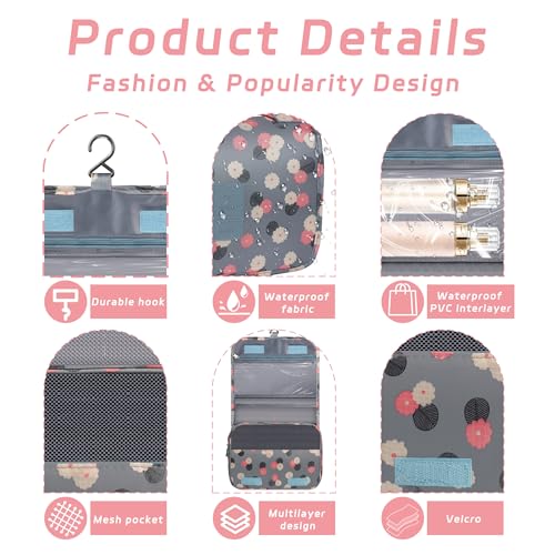 Toiletry Bag Travel Bag with Hanging Hook, Waterproof Capacity Hanging Multifunctional Makeup Bag for Toiletries, Portable Cosmetic Bag Travel Organizer for Women and Men(Blue Flower) - color: C3-Blue Flower