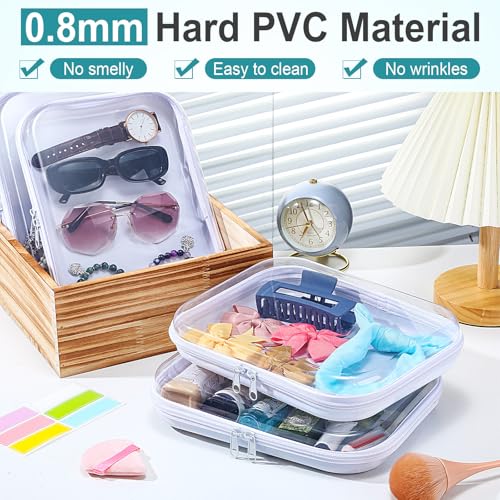 Sanwuta 10 Pcs Hard Zipper Case Clear Hard Pouches Plastic Zipper Pencil Box Toy Storage Bins Portable Plastic Containers for Travel Toiletry Office Cosmetic Blocks Puzzles Organizer (M) - size: M