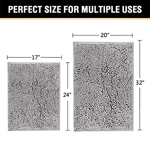 H.VERSAILTEX Bath Rugs for Bathroom Slip-Resistant Shag Chenille Bath Rugs Mat Extra Soft and Absorbent Bath Rug for Shower Room Machine-Washable Fast Dry (Gray, 20" x 32"/17" x 24") - color: Grey, size: 20" x 32" Plus 17" x 24"