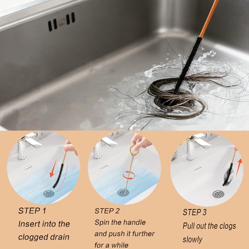 35 Inch Drain Snake Hair Drain Clog Remover Tool, Anti-Break Steel Sink Snake Drain Hair Removal Tool for Bathroom Sink Tub Shower Pipe Drain