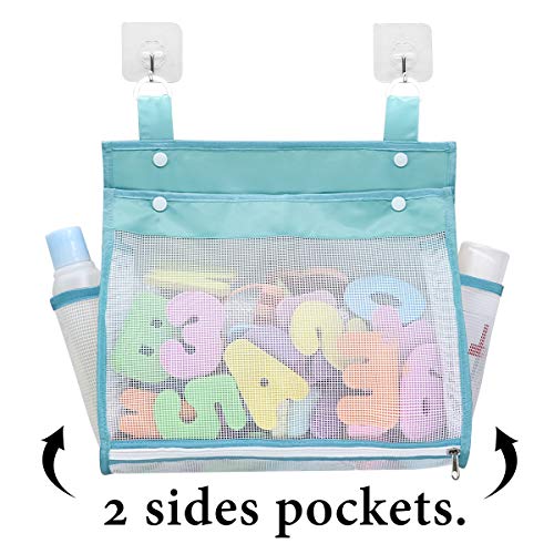 Muchfun Bath Toy Organizer Multiple Ways to Hang | Extra Large Opening Bathroom Toy Holder, Bottom Zipper Bathtub Toy Storage Bag (Blue) - color: Blue