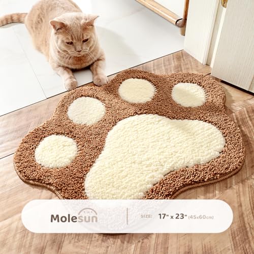 Molesun Paw Shaped Bath Mat, Cute Bathroom Rug Non-Slip, Soft Microfiber Water Absorbent Thick Shower Rug, Machine Washable Bath Rug for Bathroom Bedroom, Brown, 17x23 - color: Brown