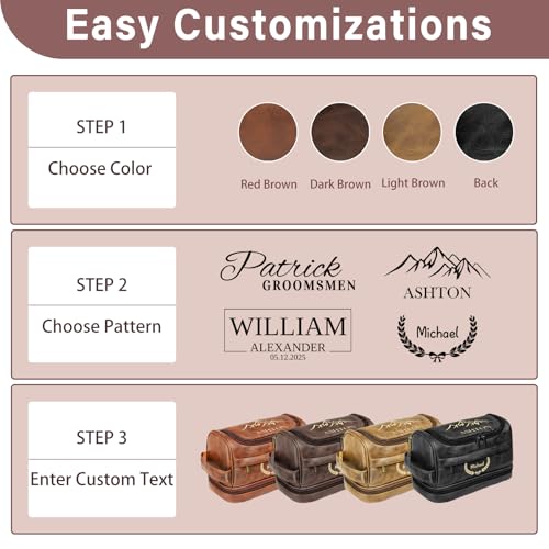Personalized Toiletry Bag for Men, Graduation Gift for Him, Engraved Leather Custom Travel Shaving Bag, Father Day Gifts for Men, Dad, Father, Son, Boyfriend, Husband, Brother, Birthday, Anniversay - color: Black