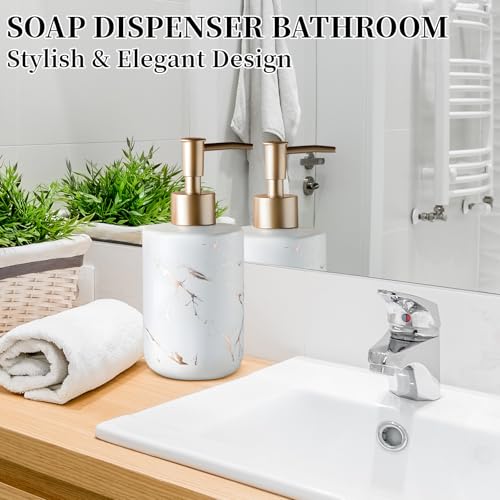 Gold Soap Dispenser, Dish Soap Dispenser for Kitchen Liquid Soap Pump Dispenser for Shower, Ceramics Refillable Hand Soap Lotion Dispenser, Shampoo Lotions Bottle for Bathroom, 10.5 OZ (White). - color: White